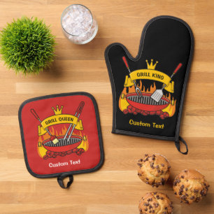 Ensemble De Gant De Cuisine Et De Manique Grill King et Grill Queen
