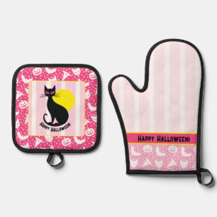 Ensemble De Gant De Cuisine Et De Manique Halloween Chat Retro Halloween