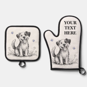 Ensemble De Gant De Cuisine Et De Manique Happy Chien Chien Chien Chien Personnaliser Nom Te