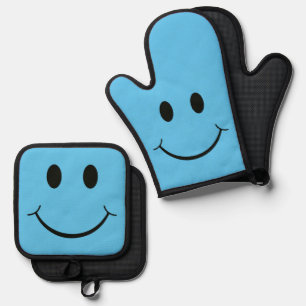 Ensemble De Gant De Cuisine Et De Manique Happy Face Graphic Blue
