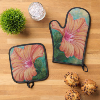 Ensemble De Gant De Cuisine Et De Manique Hibiscus orange