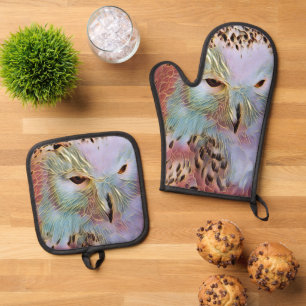 ENSEMBLE DE GANT DE CUISINE ET DE MANIQUE HIBOU