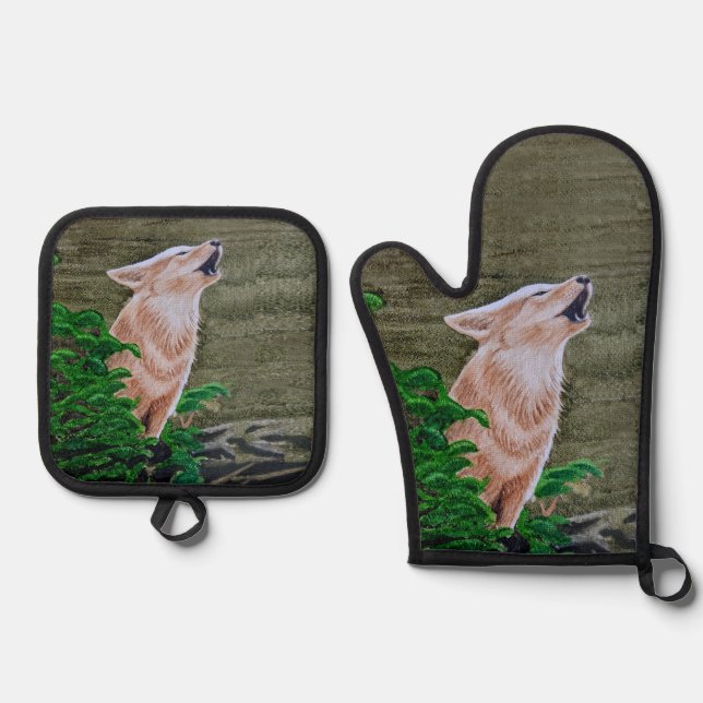 Ensemble De Gant De Cuisine Et De Manique Howling Coyote (Recto)