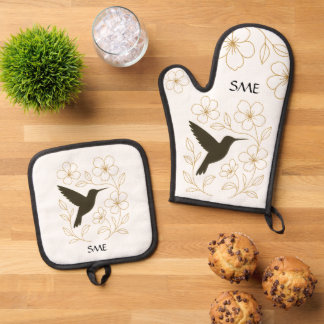 Ensemble De Gant De Cuisine Et De Manique Hummingbird Botanical Personalized Kitchen