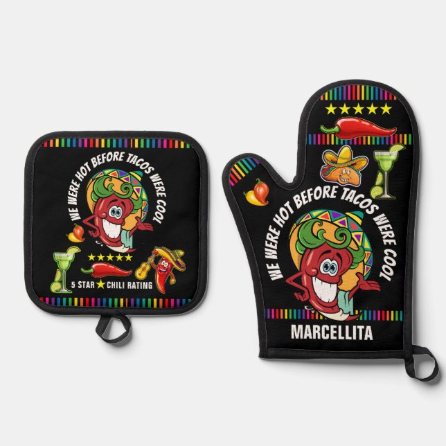 ENSEMBLE DE GANT DE CUISINE ET DE MANIQUE HUMOUR CHILI PEPPER (Recto)
