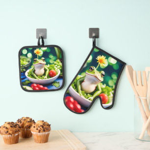 Ensemble De Gant De Cuisine Et De Manique Il Y A Une Grenouille Dans Ma Salade