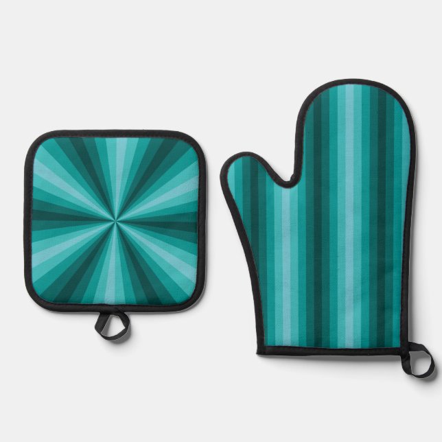 Ensemble De Gant De Cuisine Et De Manique Illusion optique Aqua (Recto)
