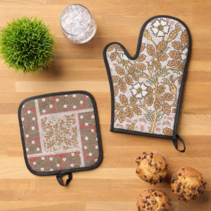 Ensemble De Gant De Cuisine Et De Manique Illustration d'art de rose sauvage Fleur Vintage