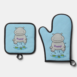 Ensemble De Gant De Cuisine Et De Manique Illustration de saut en hippo mignon