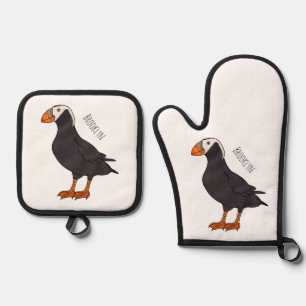 Ensemble De Gant De Cuisine Et De Manique Illustration d'oiseau bouffon touffu