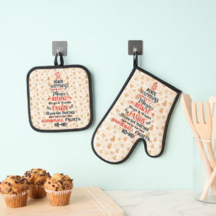 Ensemble De Gant De Cuisine Et De Manique Illustrations de citations de Noël sur fond de bis