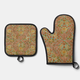 Ensemble De Gant De Cuisine Et De Manique Impression botanique victorienne de rose et feuill