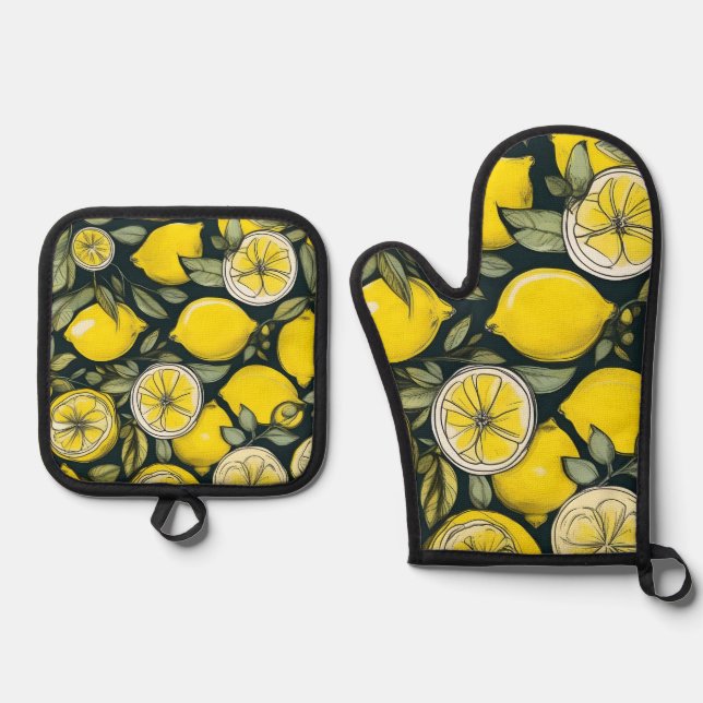 Ensemble De Gant De Cuisine Et De Manique Impression citron jaune (Recto)