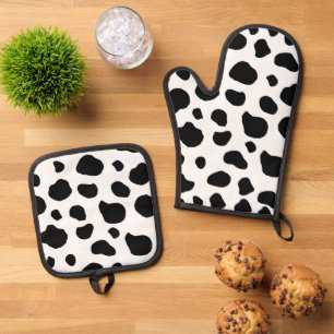 Ensemble De Gant De Cuisine Et De Manique Impression De Vache, Motif De Vache, Spots De Vach