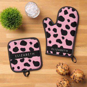 Ensemble De Gant De Cuisine Et De Manique Impression De Vache, Spots De Vache, Vache Rose, V