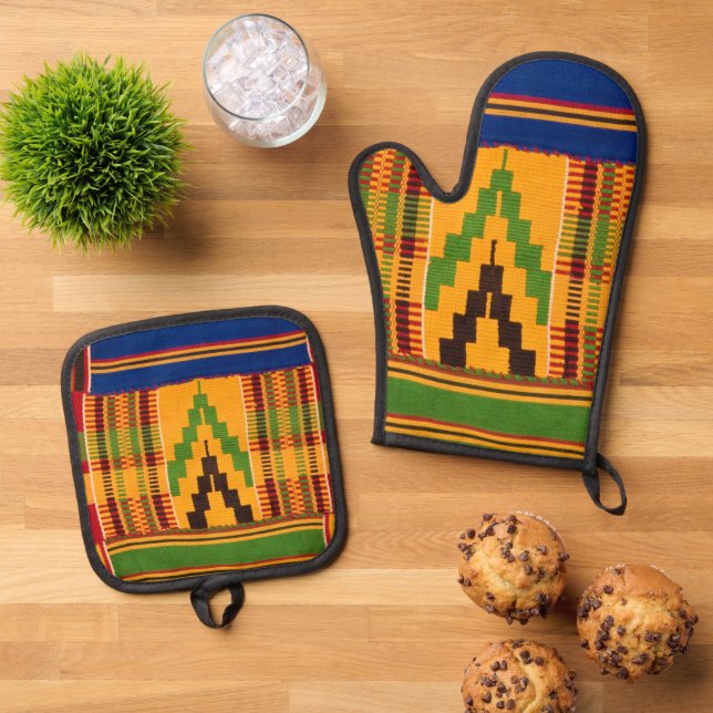 Ensemble De Gant De Cuisine Et De Manique Imprimerie africaine (De haut en bas)