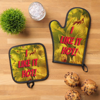 Ensemble De Gant De Cuisine Et De Manique "J'Aime Ça Chaud !"