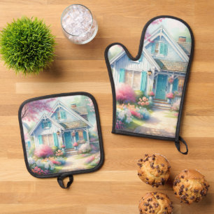 Ensemble De Gant De Cuisine Et De Manique Jardin de cottage bleu de Blossom Lane