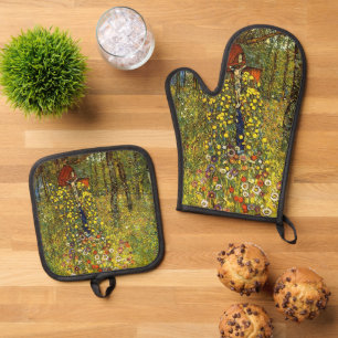 Ensemble De Gant De Cuisine Et De Manique Jardin de ferme avec crucifix de Gustav Klimt