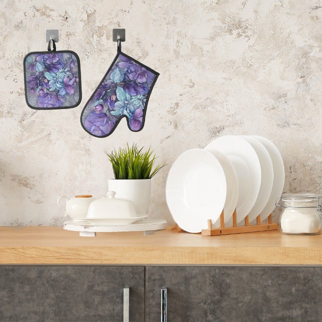 Ensemble De Gant De Cuisine Et De Manique Jardin de Periwinkle (Créateur téléchargé)