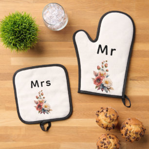 Ensemble De Gant De Cuisine Et De Manique Je Viens De Marier M. & Mme Monogramme floral Ma