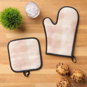 Ensemble De Gant De Cuisine Et De Manique Jolie carreau rose pêche crème