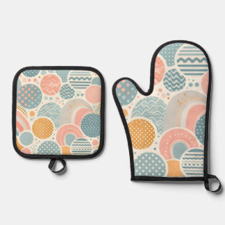 Ensemble De Gant De Cuisine Et De Manique Jouer Motif de Doodle géométrique