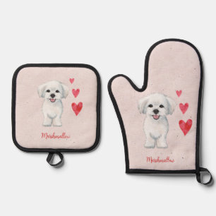 Ensemble De Gant De Cuisine Et De Manique Jouet de chien maltais race personnalisée
