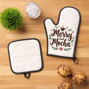 Ensemble De Gant De Cuisine Et De Manique Joyeux et Mocha Boire Noël Café Noël Noël Noël Noë