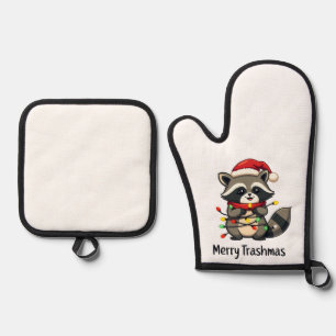 Ensemble De Gant De Cuisine Et De Manique Joyeux Trashmas Funny Raccoon Noël