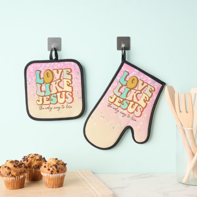 Ensemble De Gant De Cuisine Et De Manique L'amour comme Jésus chrétien (In situ (suspendu))