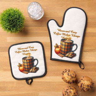 Ensemble De Gant De Cuisine Et De Manique Le café fait avancer les choses