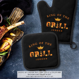 Ensemble De Gant De Cuisine Et De Manique Le Roi du Grill Personnalisé