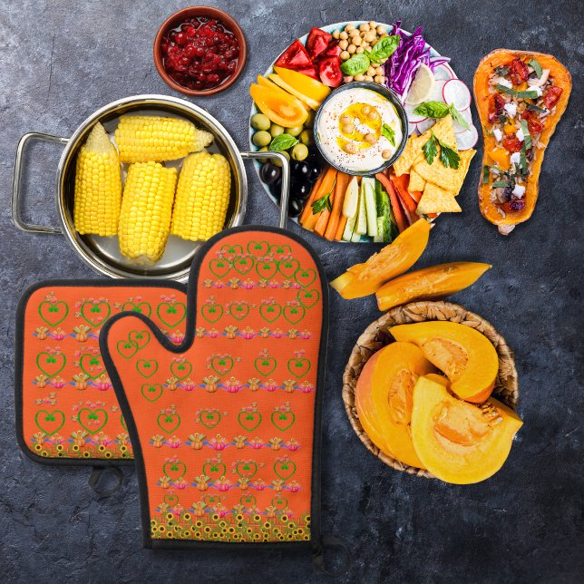 Ensemble De Gant De Cuisine Et De Manique Légumes-dindes et tournesols orange (Créateur téléchargé)