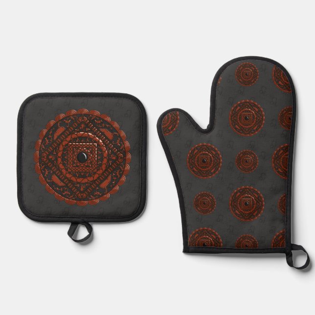 Ensemble De Gant De Cuisine Et De Manique Leo Mandala (Recto)