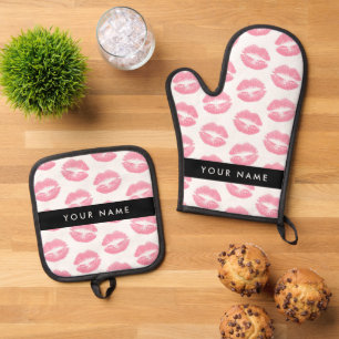 Ensemble De Gant De Cuisine Et De Manique Lèvres Roses, Baiser, Baguette à lèvres, Votre Nom