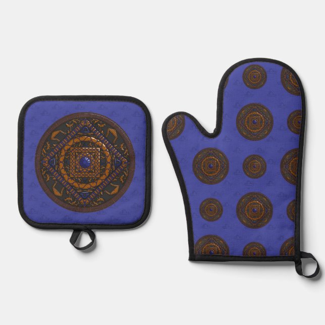 Ensemble De Gant De Cuisine Et De Manique Libra Mandala (Recto)