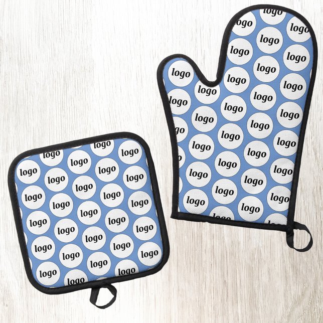 Ensemble De Gant De Cuisine Et De Manique Logo simple Entreprise Promotionnels Motif bleu (Logo pattern business branding promotional oven glove or mitt and pot holder)