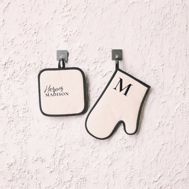 Ensemble De Gant De Cuisine Et De Manique Luxe Monogramme pinceau rose (Créateur téléchargé)