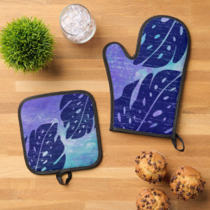 Ensemble De Gant De Cuisine Et De Manique Maikai Hawaiian Monstera feuille Cravate teint pou