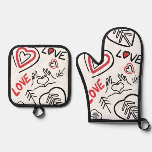 Ensemble De Gant De Cuisine Et De Manique Manique de cuisine motifs love