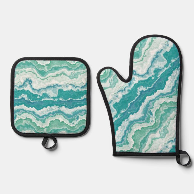 Ensemble De Gant De Cuisine Et De Manique marbled sea foam : (Recto)