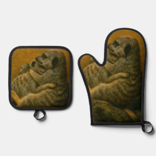 Ensemble De Gant De Cuisine Et De Manique Meerkat Embrace - Imprimerie d'art faunique