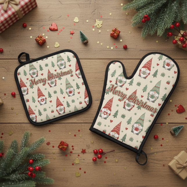 Ensemble De Gant De Cuisine Et De Manique Merry Christmas Scandinavian Gnome  (Créateur téléchargé)