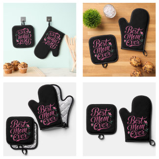 Ensemble De Gant De Cuisine Et De Manique Mignonne Meilleure Maman Noir Violet