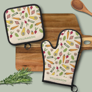 Ensemble De Gant De Cuisine Et De Manique Modèle de légumes du marché des agriculteurs