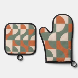 Ensemble De Gant De Cuisine Et De Manique Modern Retro Geometric Oven Mitt & Pot Holder Set