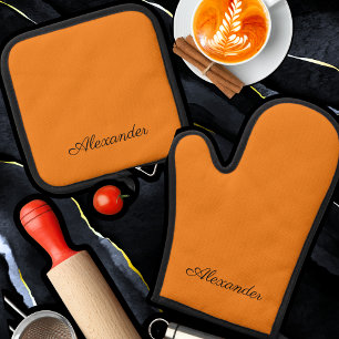 Ensemble De Gant De Cuisine Et De Manique Moderne couleur vive orange