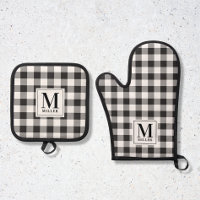 Moderne Ferme Maison Monogramme à carreaux noir Bu