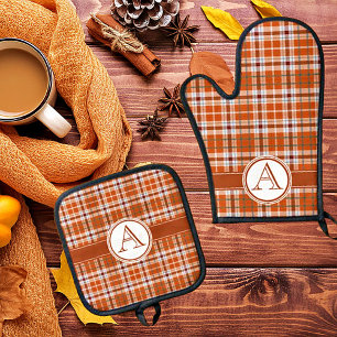 Ensemble De Gant De Cuisine Et De Manique Monogramme carreau d'automne